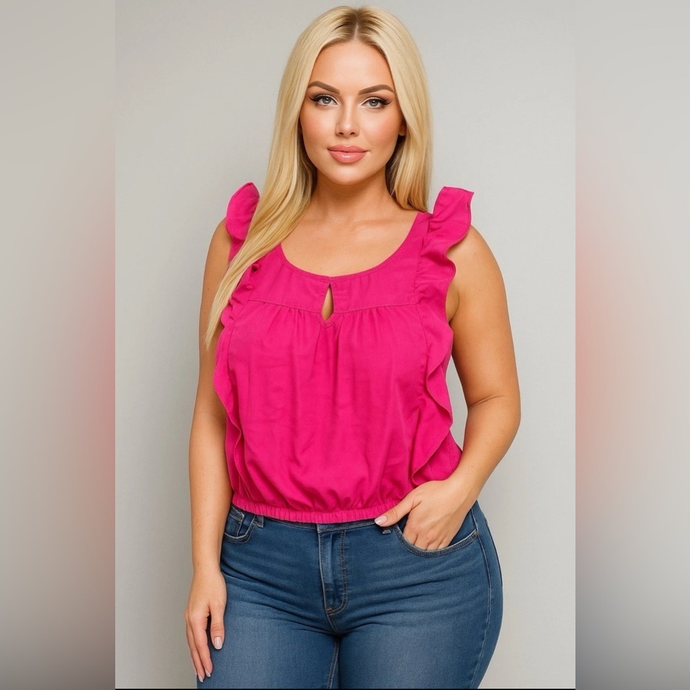 Tempted Pink Sleeveless Ruffled Blouse Size M 
Mtp(25)